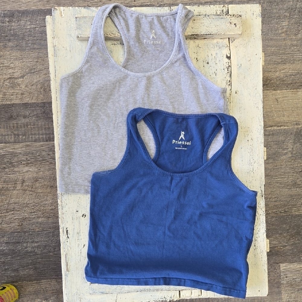 Large Priessei Women's Gray Blue Tank Tops Basic Minimalist Crop Plain Layering